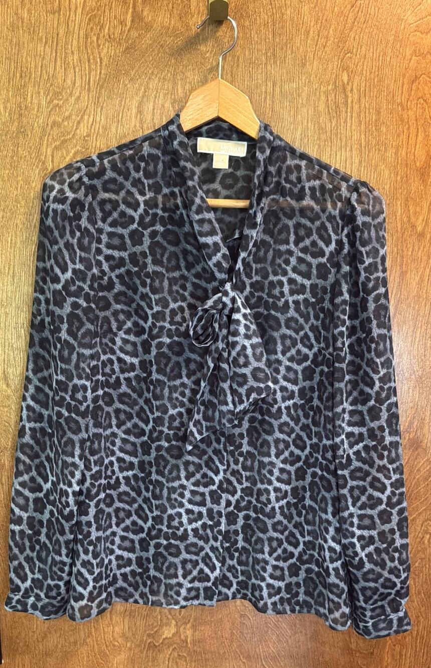 Michael Kors Sheer Leopard Print Blouse sz S